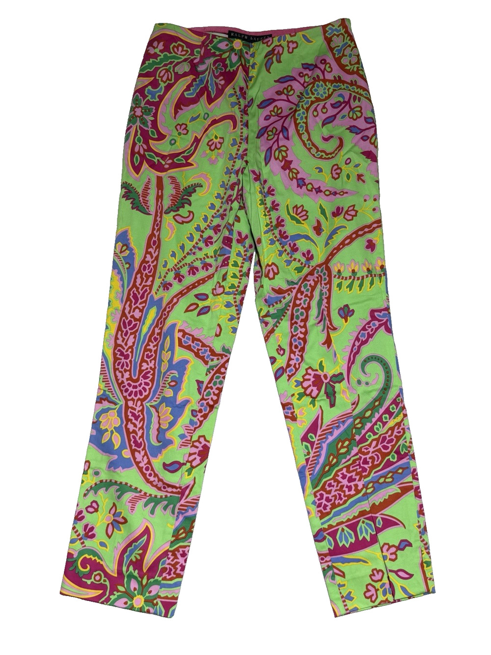 Ralph Lauren Black Label Cropped Straight Leg Pants Womens 6 Green Pink Paisley
